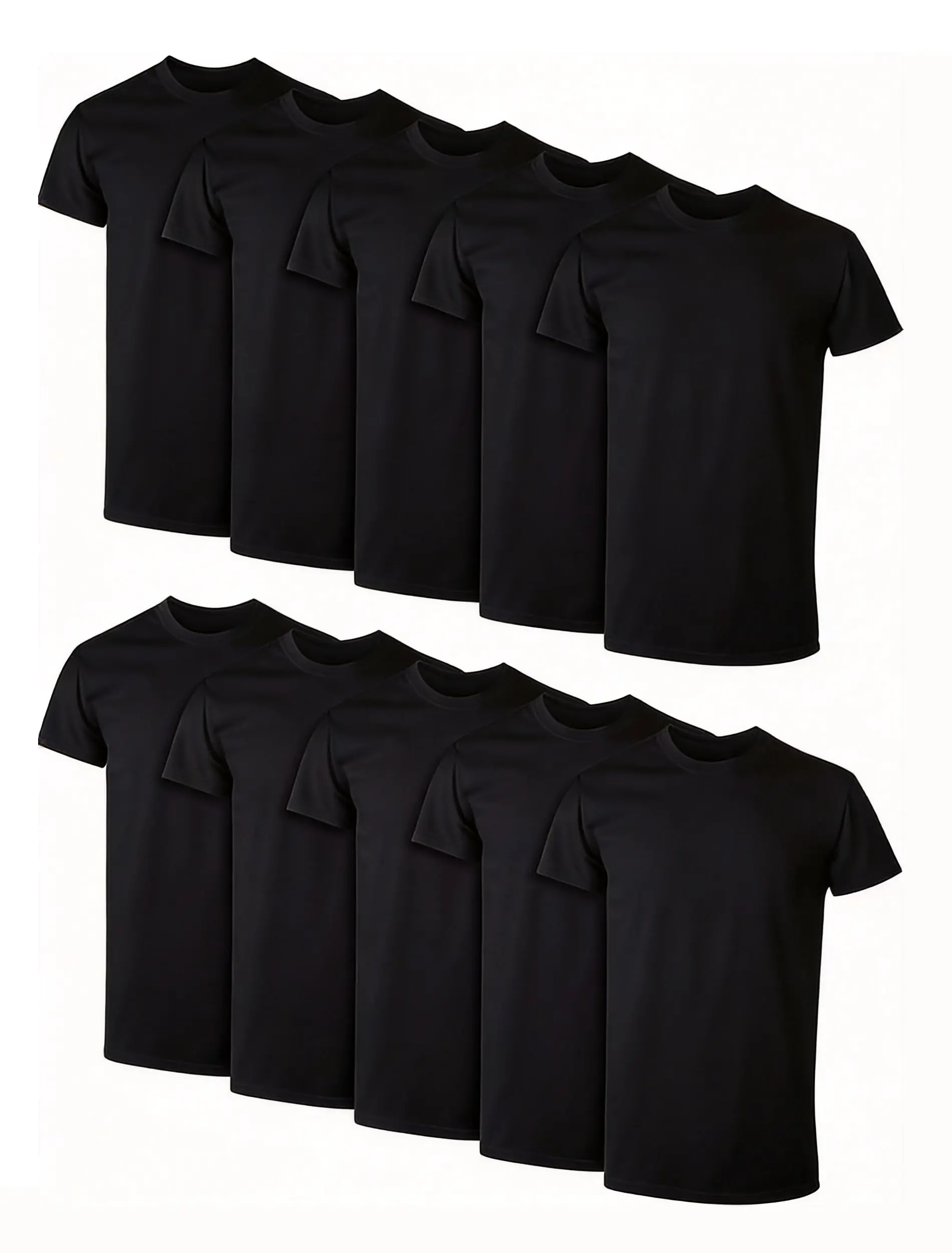 Men's 10-Pack Classic Short-Sleeve Round Neck T-Shirts - Blank, Lightweight, Moisture-Wicking Cotton, Loose Casual Undershirts for DIY Daily Wear Bulk Wholesale