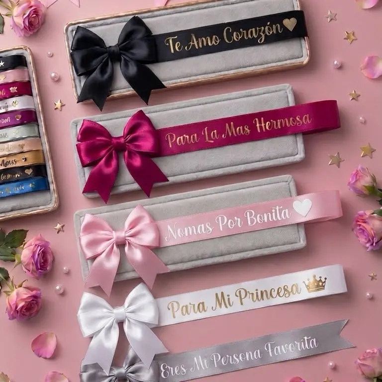 1 Custom Sash- Personalized Ribbon Message For Bouquet Decoration - Listón Personalizado Para Ramos Customizable Ribbon Messages & Colors
