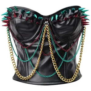 Steampunk Steel Boned Faux Leather Bustier Comfort Corset Cotton Piece