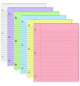 Loose Leaf Binder Paper, 6-Color Wide Ruled Lined Paper, 8” x 10.5”, 3-Hole Punched Notebook Paper Writing Paper for School Office