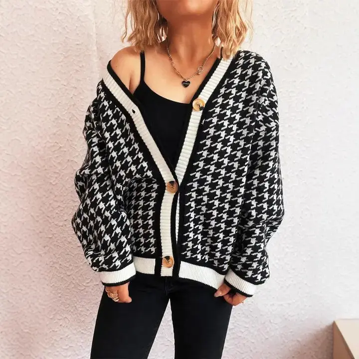 Tigers Houndstooth Cardigan -Black