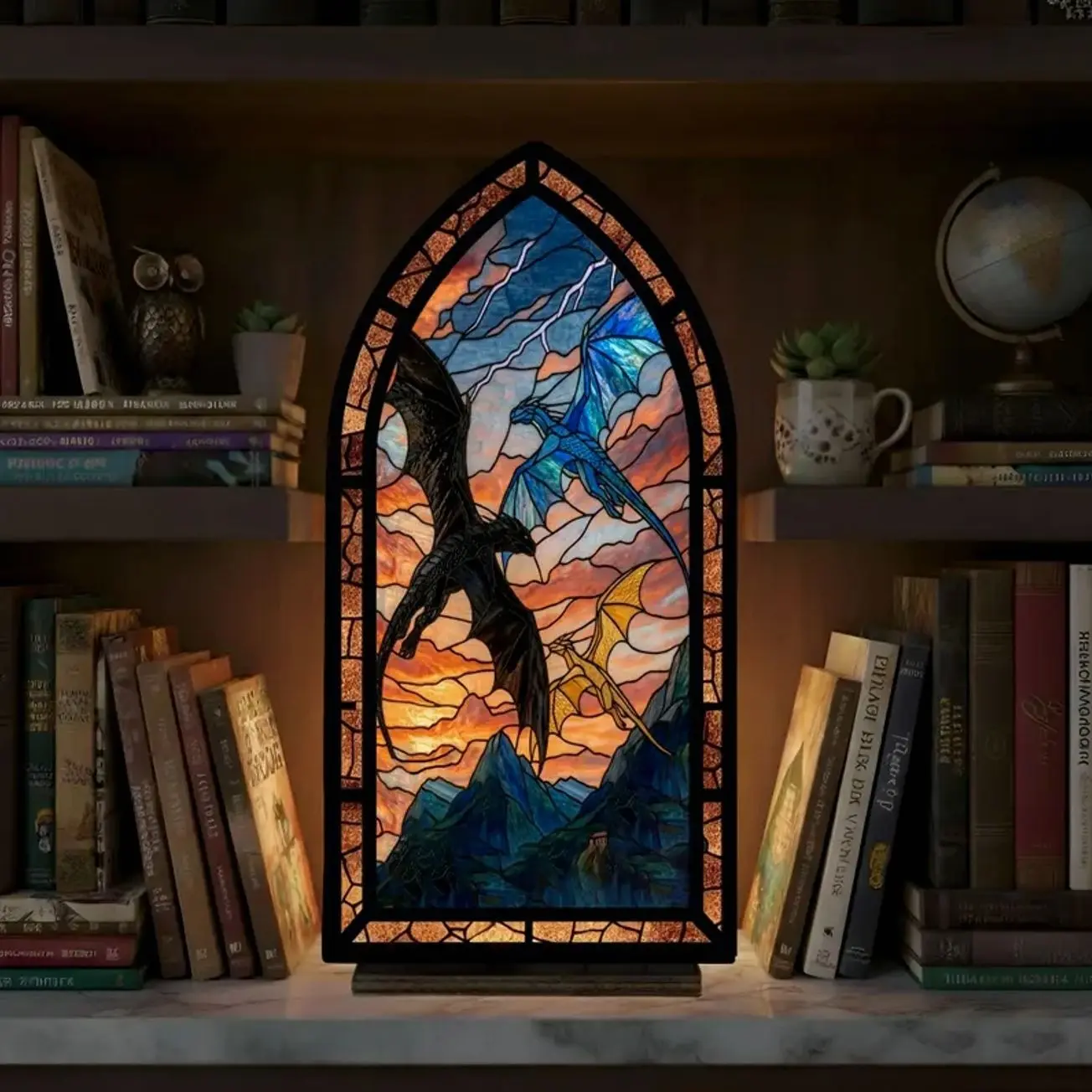 Fourth Wing Book Nook, Fourth Wing Dragon Inspired Fantasy Window Lamp, Tairn Book Nook, Bookish Gift, Bookish Gift, Cozy Reading Lamp