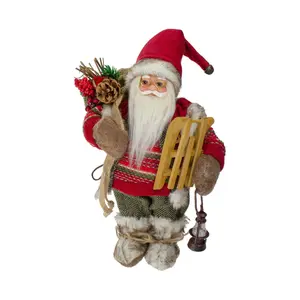 Northlight 12" Standing Santa With a Sled and Lantern Figure