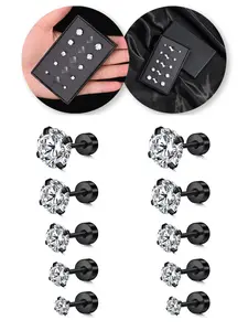 Street Style Glittering Minimalist Cartilage Earrings, 5 Pairs Stainless Steel Ear Piercing Jewelry for Party, Daily Decor, Trendy All-match & Exquisite Jewelry As Gift, Ear Studs