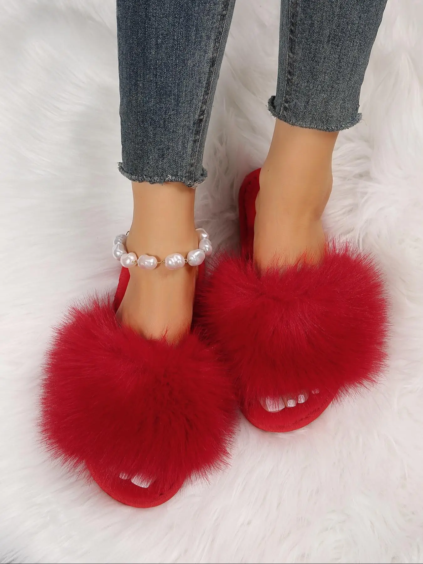 Women's Fashionable Solid Fluffy Slippers, Casual Soft Comfortable Home Slippers for All Season, Silent Anti-slip House Slippers for Women & Girls, Fu