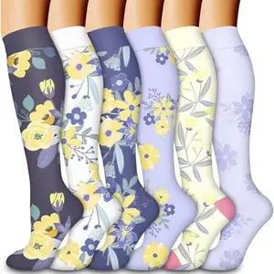 MhzyCaus 6 Pack Compression Socks for Women cosy socks patterned socks socks on point stylish compression socks Moisture-Wicking Compression Sports Socks dots socks Calf-Length Fashion Socks for Work Travel Fitness Running Daily Comfort Support