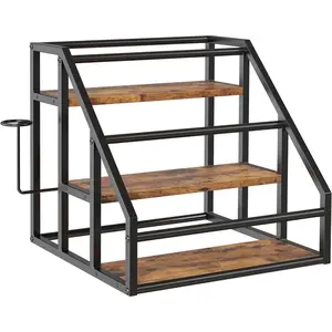 3 Tier Countertop Coffee Syrup Rack Organizer, 12 Bottle Stand Holder for Wine Liquor, Rustic Brown Kitchen Coffee Station Storage Shelves 13.8"x13.4"x13.0"