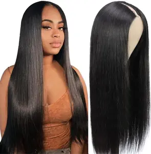 Straight U Part Wigs V Part Glueless Clip in Half Wigs No Leave Out Lace Front Wigs for Women Realistic Natural Looking Heat Resistant Synthetic Hair Natural Black Color