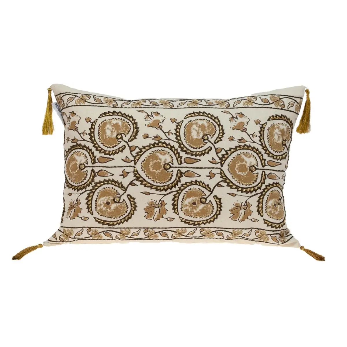 360 Stand 100% Cotton Rectangle Throw Pillow - Throw Cushion, Parkland PILM21445 Venus Transitional Beige, Brocade Print, Tassel Corners, Indoor Use, Aesthetic Standard Pillows