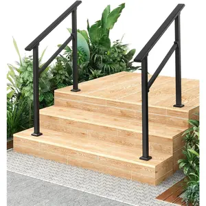 2-Pack Hand Rails for Outdoor Steps, 3 Step Metal Stair Railing Kit, Outdoor Steel railings for Porch, Deck & Concrete Steps, Safe Hand Railings for Seniors Black