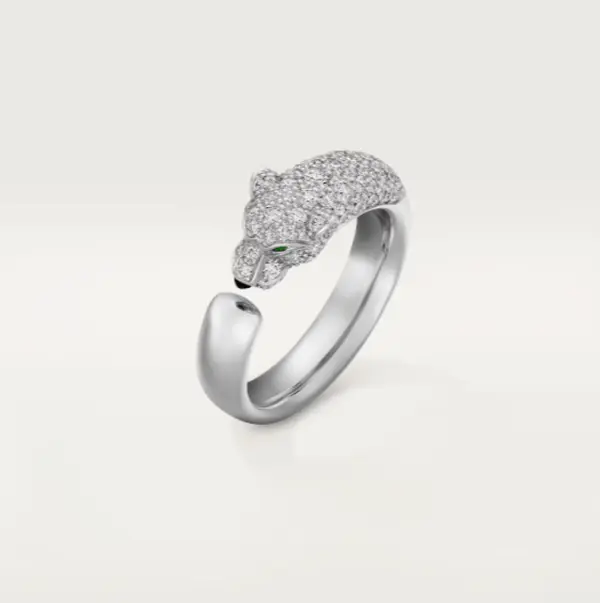 Pre-owned Cartier Panthère de Cartier Ring Small Model, Half Paved, Full Set
