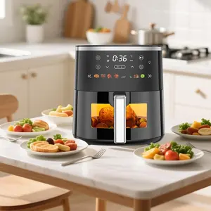 6QT Air Fryer With 8 Preset Functions Visible Window Adjustable Temperature Timer Easy To Clean Perfect For Home Kitchens Makes Crispy Fries Chicken & More Ideal Christmas Gift