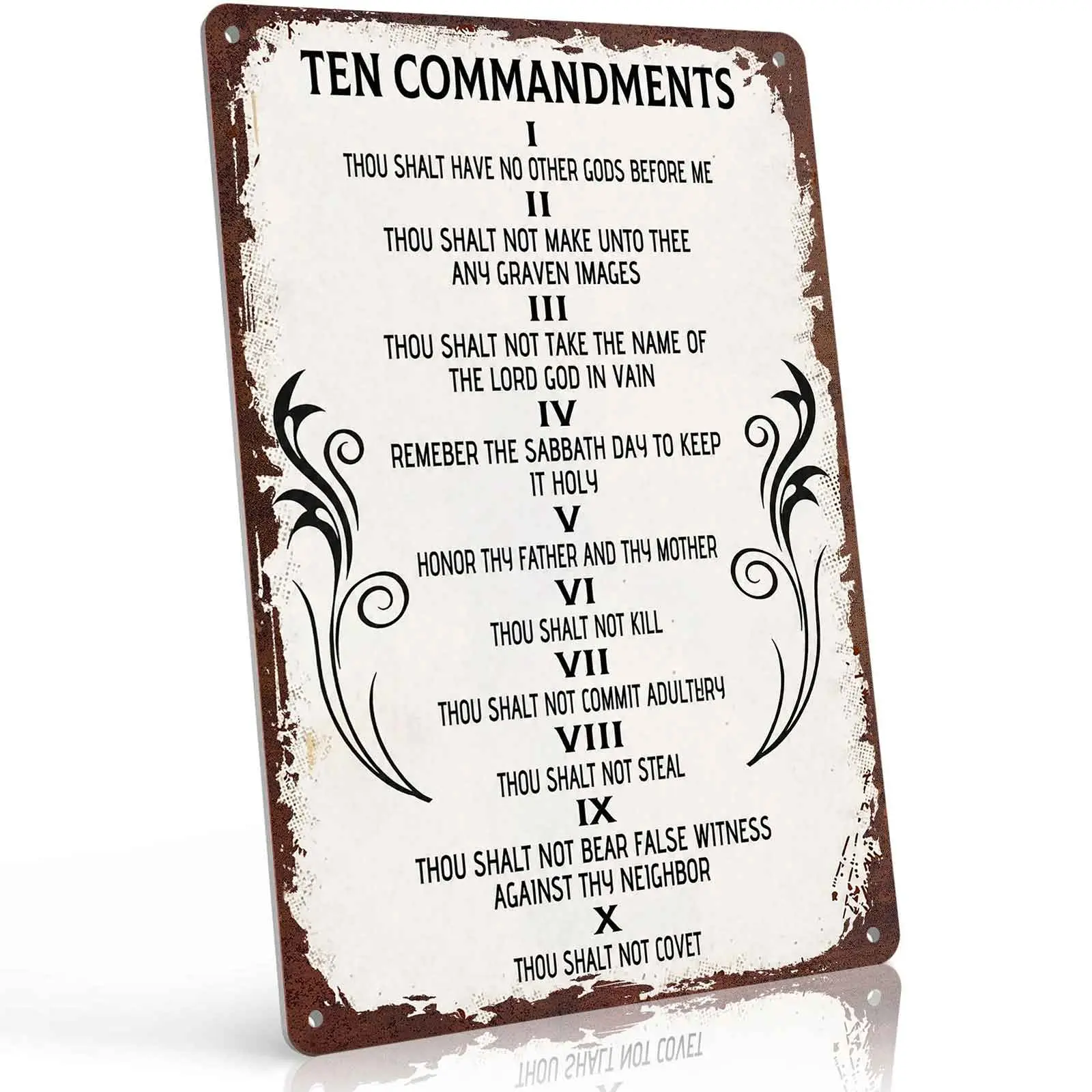 Ten Commandments Aluminum Metal Sign 8x12 Inch, Vintage Religious Themed Wall Decor for Home, Church & Living Room, Inspirational Rustic Plaque