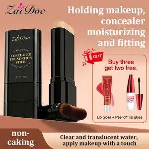 Luminous Dual-Ended Concealer Foundation Stick with Built-in Brushes  24H Long-Lasting Waterproof Sweatproof One-Swipe Even Flawless Base Clear Radiant Skin Foundation Stick