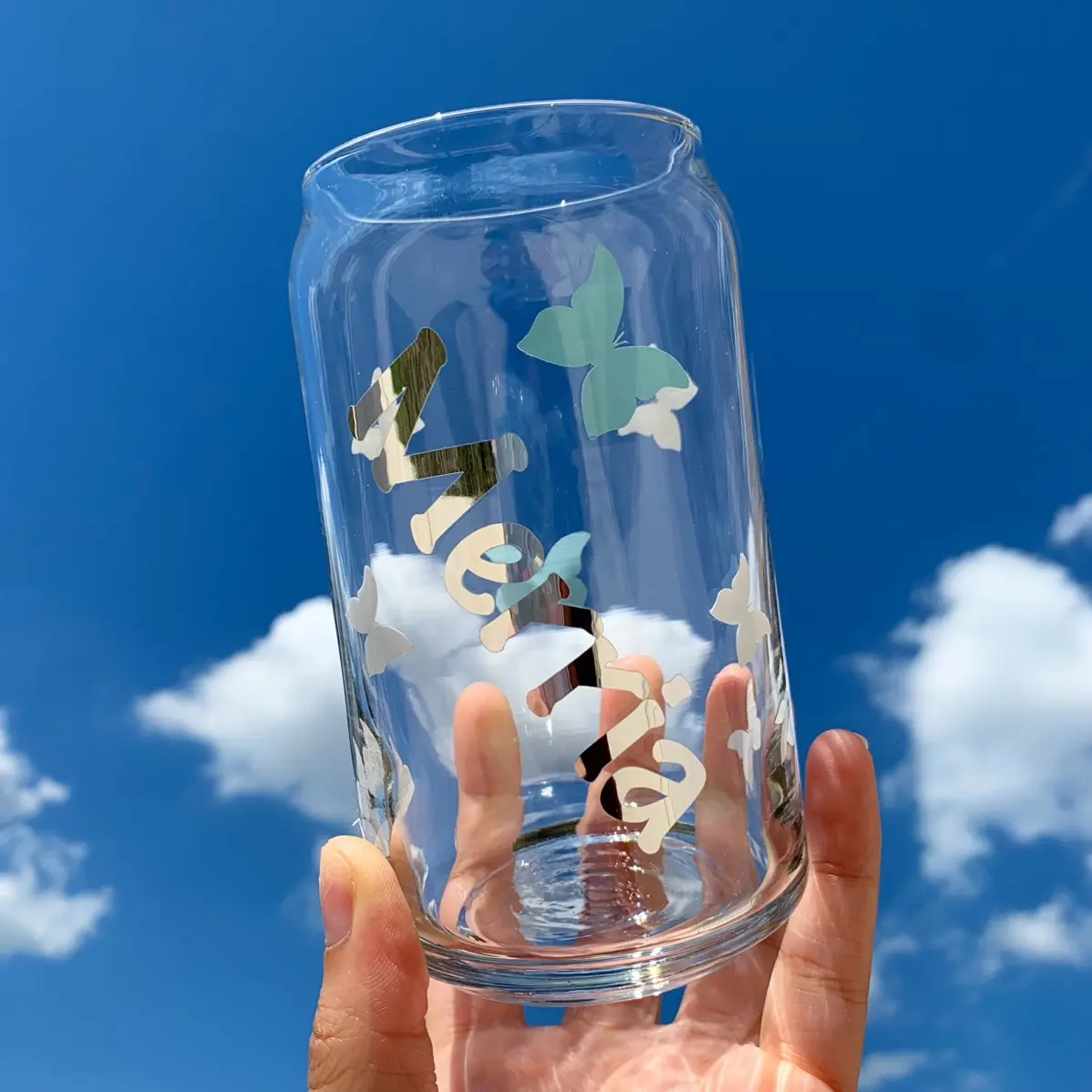 Butterfly Custom Name Color Changing 16 oz Libbey Glass Cup