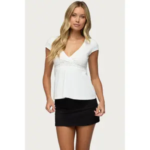 Indygo Polka Dot V Neck Top