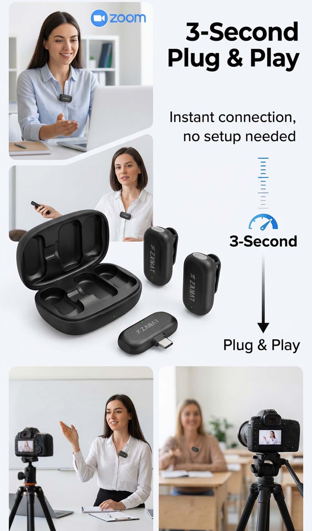 LYNXZ A8 Wireless Mini Mic | 2TX+USB-C | Magnetic | 48kHz/24bit | For iPhone 17/16/15 & Android | Vlog Podcast Streaming