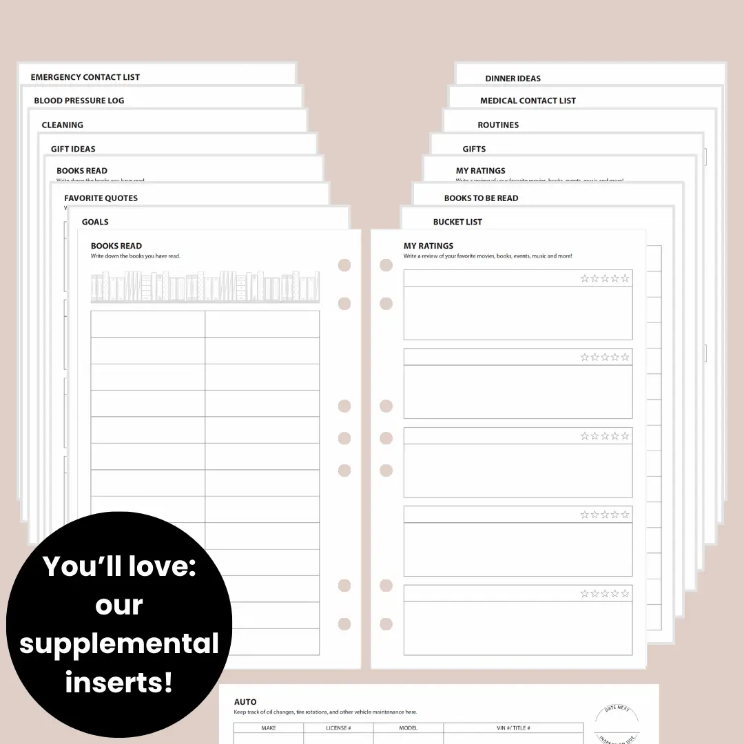 Undated TP Ring-Bound Planner Inserts and tabs - Full Set
