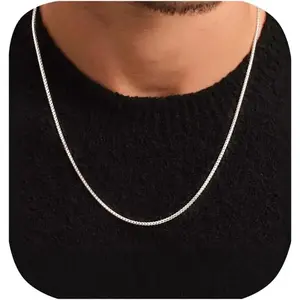 2.5mm/4mm Silver Wheat Chain for Men Women, Mens Silver Plated Over Stainless Steel Wheat Chain