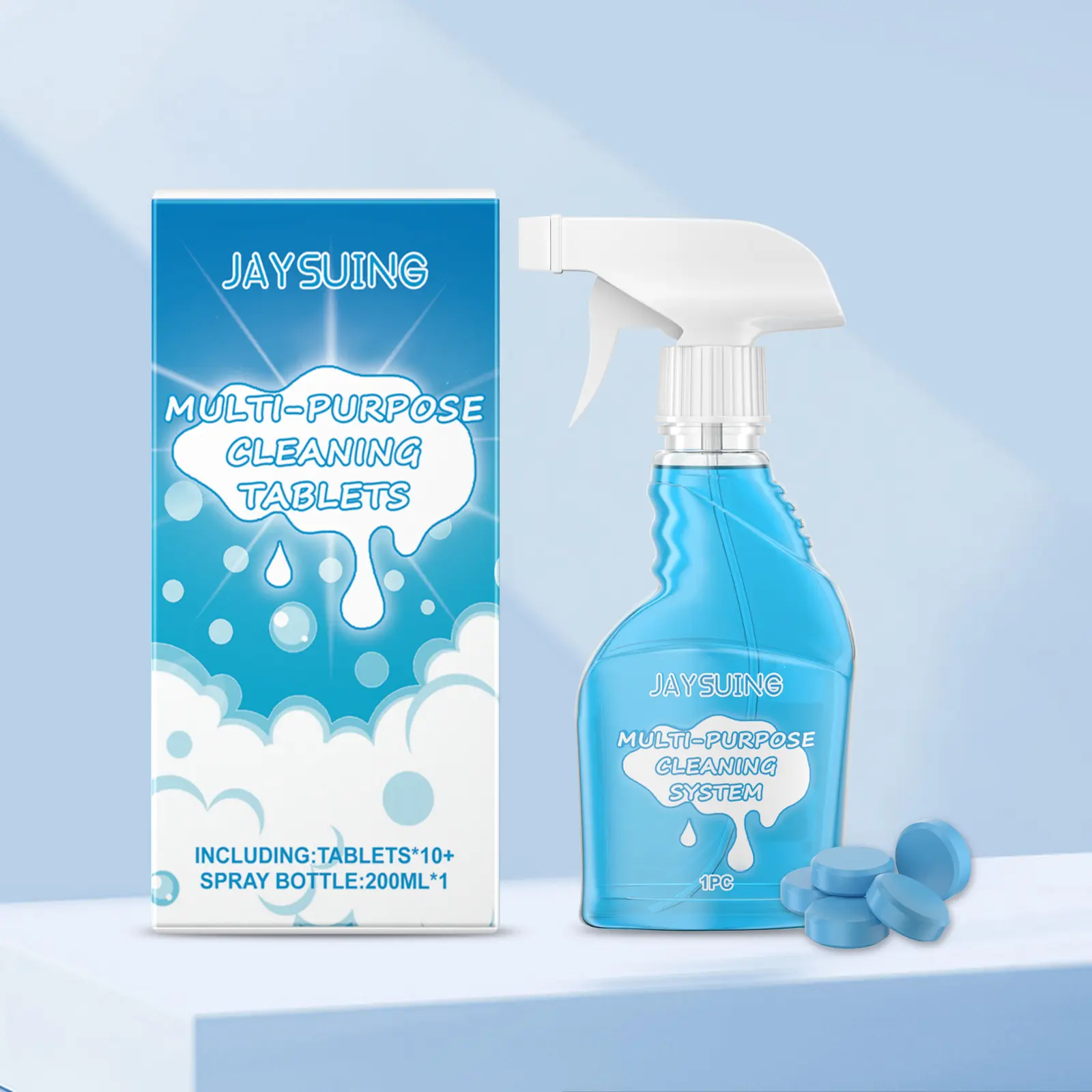 Basic Citric Acid Multi-Use Dissolvable Cleaning Tablets, 10-Pack with 200mL Spray Dispenser, 3-Year Shelf Life, Easy to Store, All Seasons Suitable for Countertops