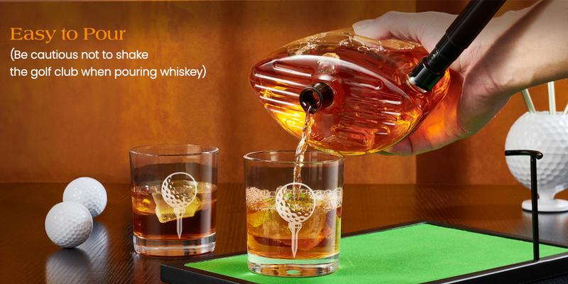 Valentine's Day Gifts, New Year Golf Gifts For Men Dad, Kollea Golf Club Whiskey Decanter Set – Golf Ball Shot Glasses, Cool Gift for Men Classic Utensils Printed Shaped Stopper Dispenser
