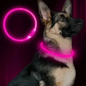 EVERBETTERUS LED Dog Collar USB Rechargeable Glowing Lighted Up Collar, Cuttable Water-Resistant TPU Safety Collar Lights for Small Medium Large Dogs, Pink