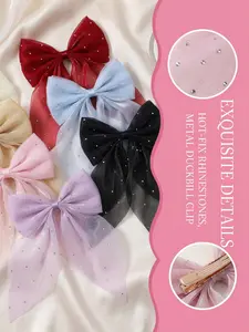 6/12/24/50 pieces - Flash Diamond Organza Butterfly Knot Hairpins Set, Duckbill Clips, Butterfly Design, Headwear Accessories, Suitable for Women, Students and Brides, Wedding Ceremonies, Daily Wear and Photography Props Scenarios