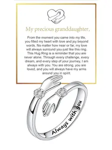 Stainless Steel Hug Ring, Heart Design Ring, Adjustable Letter Pattern, Birthday Christmas Gift for Daughter Granddaughter, Anti-Fade Jewelry with Heartfelt Message Card