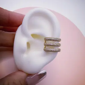 Liz's Ear Cuff - Gold Plated Triple Row Rhinestone Earring for Women's Fashion Accessories
