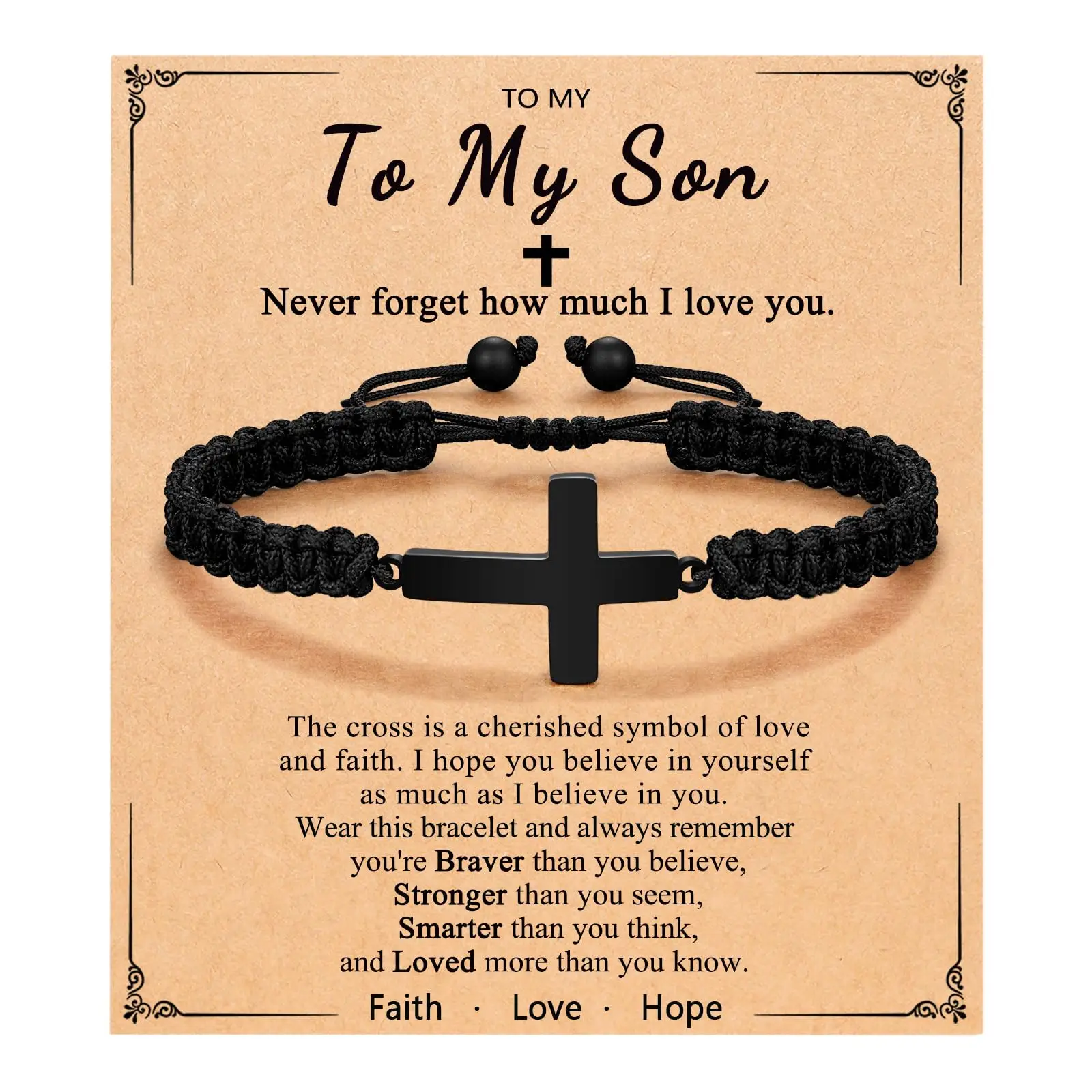 Cross Braided Bracelet for Men/Boys Birthday Valentine's Day Christmas Confirmation Communion Gifts for Son Grandson Nephew