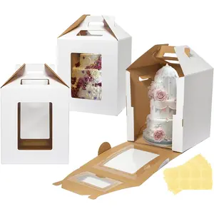 Three-Layer Cake Box Set of 3, Disposable Windowed Cake Transport Container, Large Layered Cake Carrier for Weddings, Birthdays, Parties, Holidays