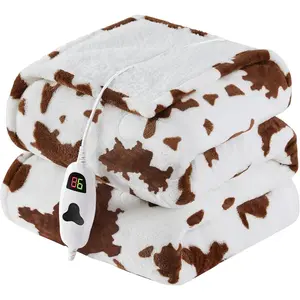 Heated Electric Blanket Throw,50X60 Brown Heating Blanket with 10 Heats Levels & 8 Hours Auto Off,Highland Cow Decor Stuff Fleece Sherpa Blankets Warmer Gifts for Women Adults Washable,ETL