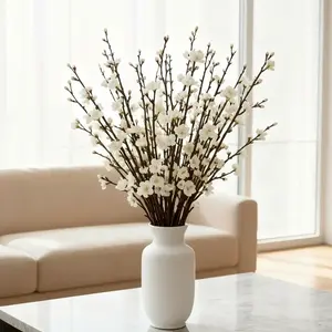 50 Stems = 5 Bundles of Artificial White Long-Stemmed Plum Blossoms, Artificial Flower Arrangements - Realistic Plastic White Jade Flowers, for Outdoor/Indoor Decor, Suitable for Home, Office, Wedding