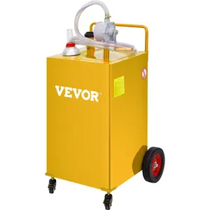 【fathersdaygift】VEVOR Fuel Caddy, 35 Gallon, Gas Storage Tank on 4 Wheels, with Manuel Transfer Pump, Gasoline Diesel Fuel Container for Cars, Lawn Mowers, ATVs, Boats, More, Yellow Bottles Hand