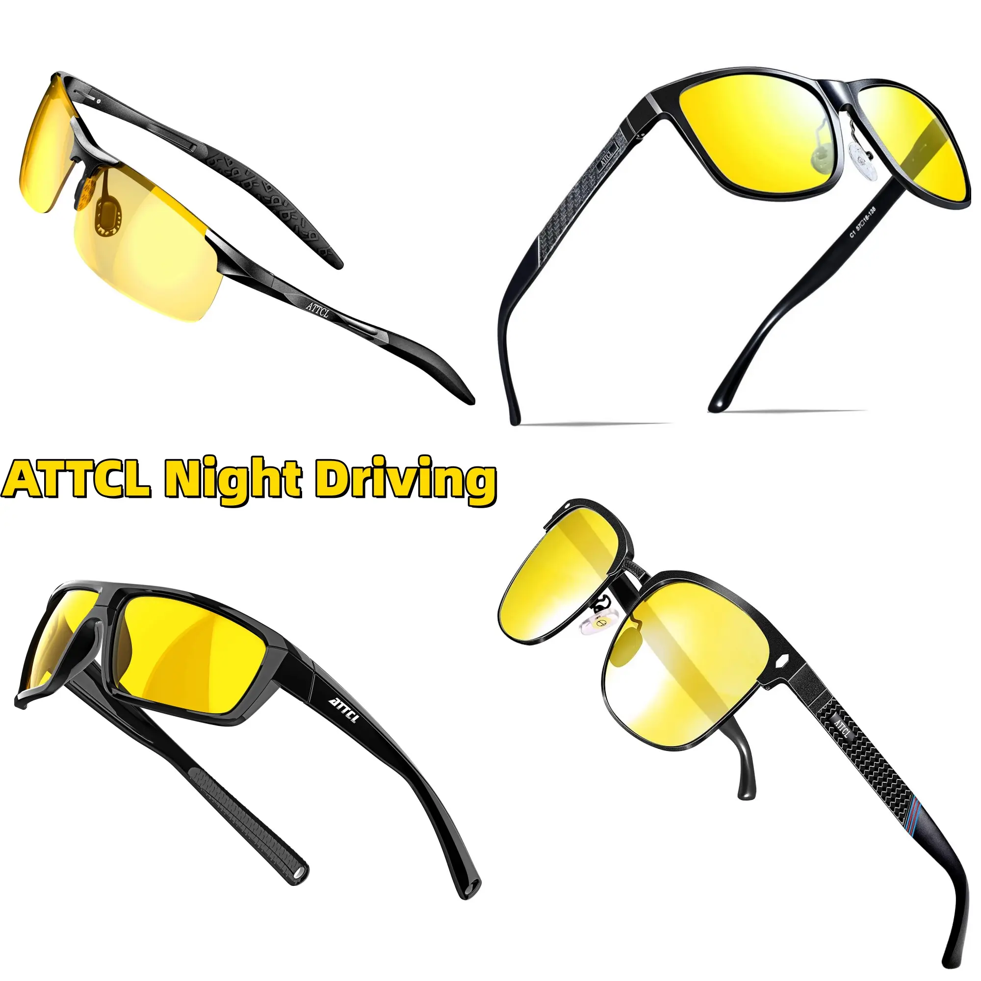 Night Driving Glasses For Man/Women Yellow Lens UV400 Sunglasses For Driving Ultra-Light Aluminum-Magnesium Frame, TAC HD Lenses, Adjustable Nose Pads Includes Microfiber Cloth, Polarization Test Card & Glasses Case