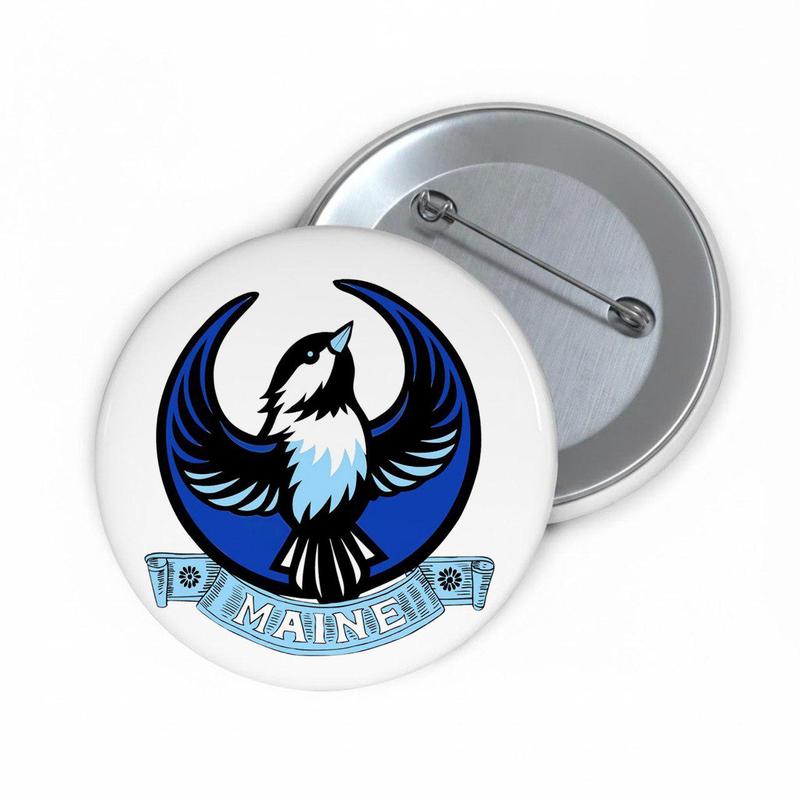 Maine Eagle Graphic Button Pin, Vintage Style Round Badge, Backpack Hat Jacket Accessory