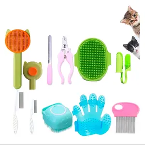Ultimate 5-in-1 Pet Grooming Kit for Dogs & Cats Self-Cleaning Slicker Brush Rubber Bath Massage Brush Grooming Glove Sharp Nail Clippers Professional Flea Comb Complete Deshedding Cleaning Set for Long & Short Hair
