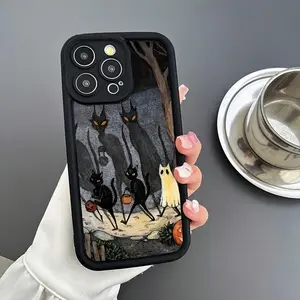 Cat Ghost Pattern Design Phone Case, Shockproof Phone Protective Cover, Phone Accessory Compatible with iPhone 15 14 13 12 11 XS XR X Plus Pro Max