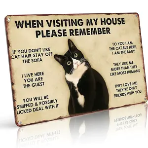 Funny Cat Metal Sign "WHEN VISITING MY HOUSE" Retro Wall Art & Home Decoration, Wall Decor & Bedroom Decor for Cat Lovers, 8×12 Inch Aluminum, Vintage Rustic Style, Ideal Gift for Cat Enthusiasts & Pet Parents Photo Plaque Acrylic Photo Plaque