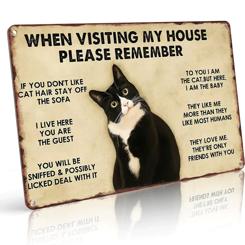 Funny Cat Metal Sign "WHEN VISITING MY HOUSE" Retro Wall Art & Home Decoration, Wall Decor & Bedroom Decor for Cat Lovers, 8*12 Inch Aluminum, Vintage Rustic Style, Ideal Gift for Cat Enthusiasts & Pet Parents Photo Plaque Acrylic Photo Plaque