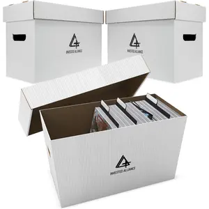 Short Comic Book Storage Box 3 Pack White, Thick Cardboard Bin for 150-175 Collectibles, Storage Case to Showcase Comic Collections