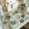 5-Piece Set Handwoven Dining Mats, Leaf Print Rectangular Table Placemats, Aesthetic Home Decor for Dining Room, Boho Placemats Set