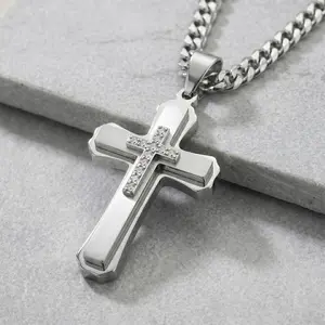 Minimalist Stainless Steel Cross Necklace, Versatile Cuban Link Pendant for All Occasions Adjustable Heart Rate Couples Bracelet Set