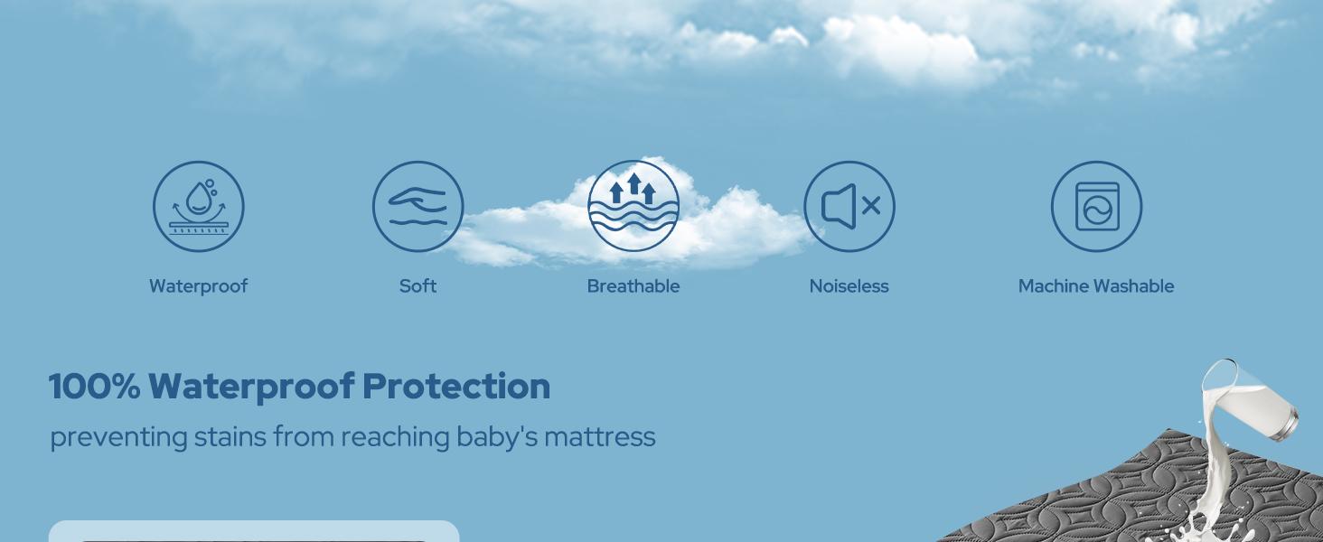 SpringGlowUp【BEDLORE】Luxury Waterproof Crib Mattress Protector – Ultra-Soft, Noiseless & Breathable Toddler Bed Cover. Quilted for comfort, this machine washable pad fits standard 52"x28" cribs—perfect for nursery, bedwetting, and overnight protection.