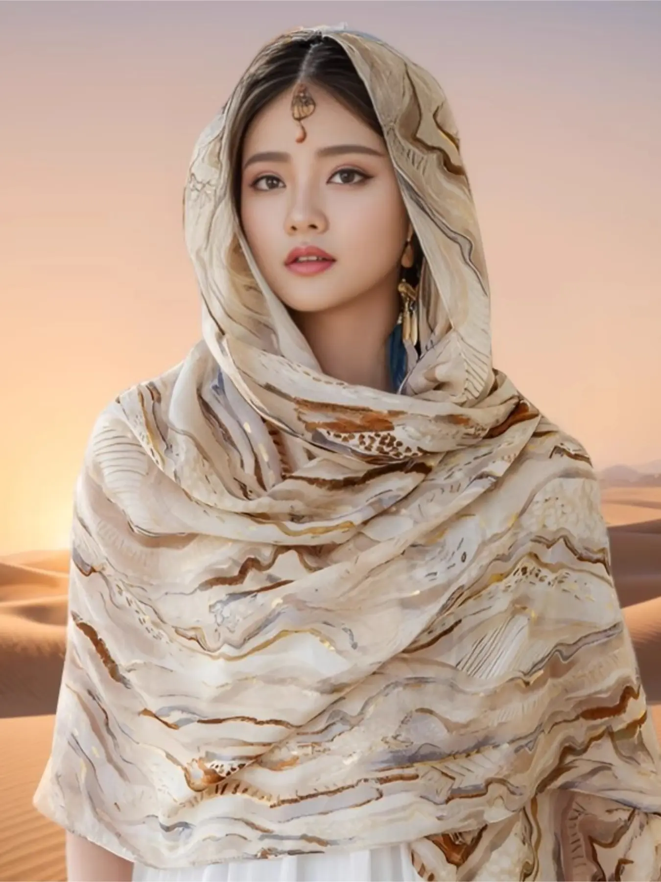 Egypt Dubai Beach Travel Linen Gauze Scarf for Women Desert Photography Beach Silk Scarf Sunscreen Headscarf Shawl Boho Style Shawl