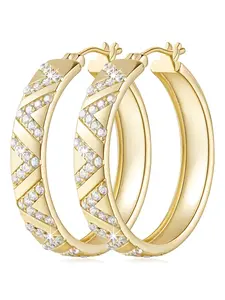 14K Gold-Plated Hoop Earrings for Women, Sparkling Geometric Earrings with Cubic Zirconia, Ideal Jewelry Gifts for Bridesmaids, Parties, Daily Wear and Various Special Occasions