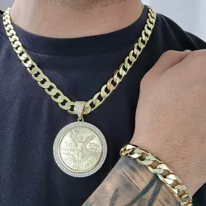 ViOrO 14K Gold Plated 10mm Cuban Link Chain with Zircon Centenary Pendant for Dairy Use. Electro Laminated Premium Jewelry