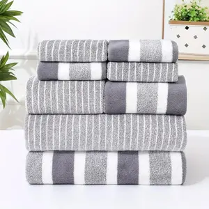 8 Counts Striped (2, 2 Hand Towels, 4 Dishcloths) | Soft & Quick-Drying | For Home & Travel | Absorbent Thickened Towels