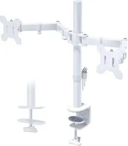 Dual  Desk Mount, Full Motion Adjustable White  Stand for 1327 Inch Screens, Heavy Duty Arms Hold 22 lbs Each, VESA 75x75/100x100, C Clamp and Grommet Base,  Management