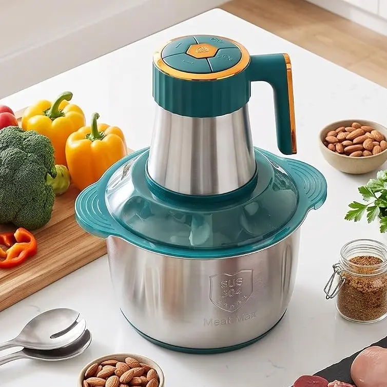 Electric Food Processor, 2L 500W Multifunctional Electric Meat Grinder, Stainless Steel Bowl 5‑in‑1 Kitchen Food Chopper for Mincing, Chopping, Puree & Mixing